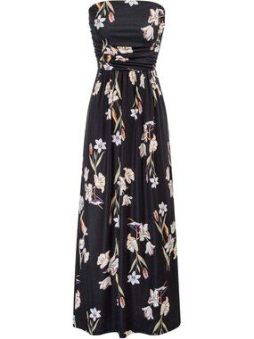 Women's Maxi Dress Floral Black Strapless Neck Sleeveless A LINE Summer Comfort